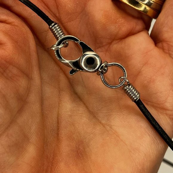 NEW Wolf Black Obsidian Gemstone hand carved Wolf Head Choker Genuine Leather - Picture 6 of 12